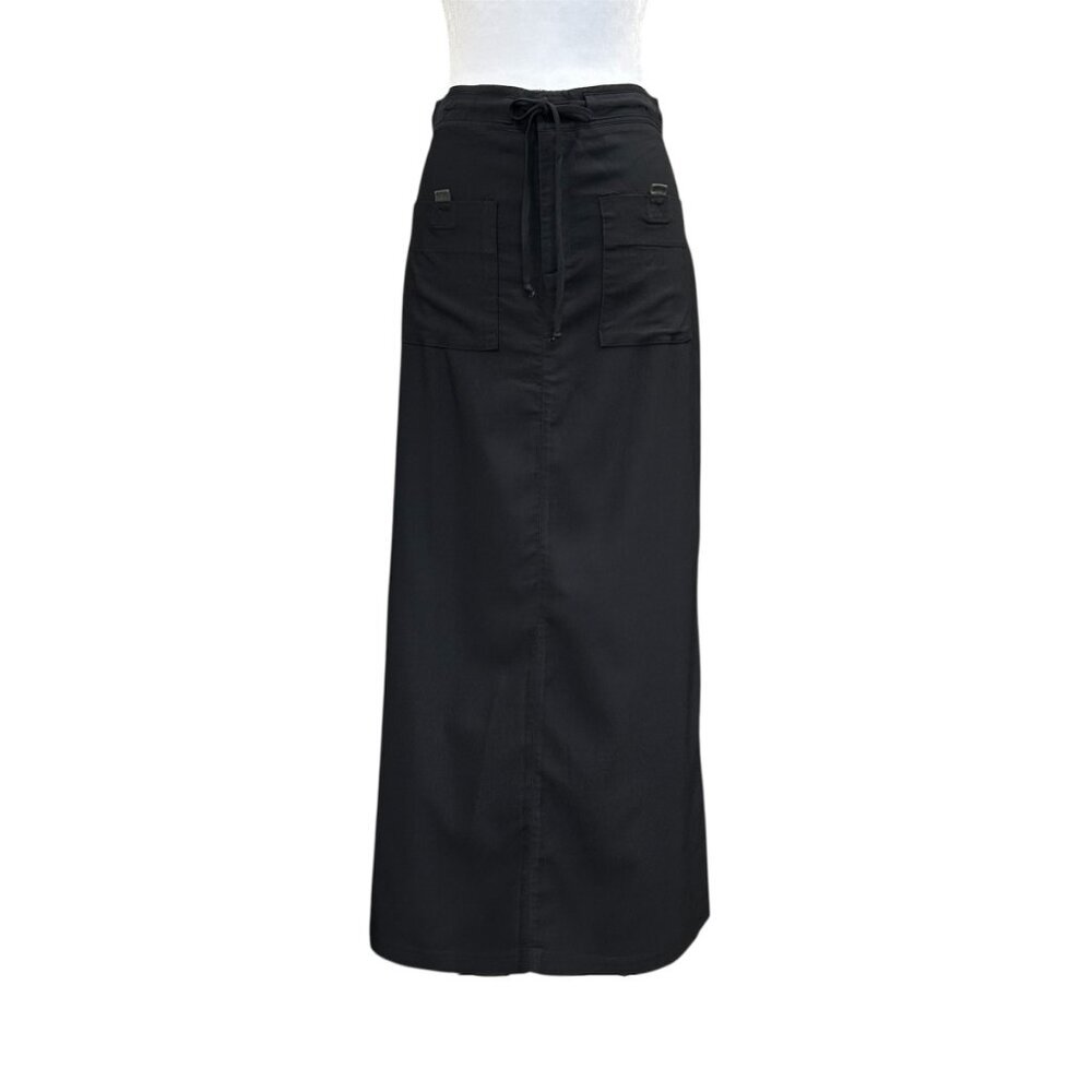Vintage Born In America Techwear Maxi Skirt Womens Size 3 / 4 Black Tie